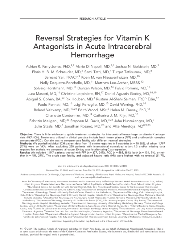 (PDF) Reversal strategies for vitamin K antagonists in acute