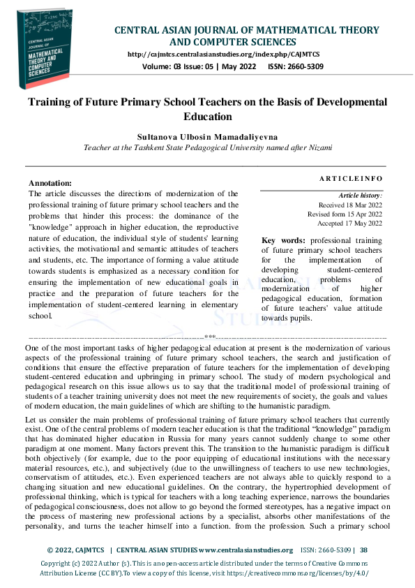 (PDF) Training of Future Primary School Teachers on the Basis of ...
