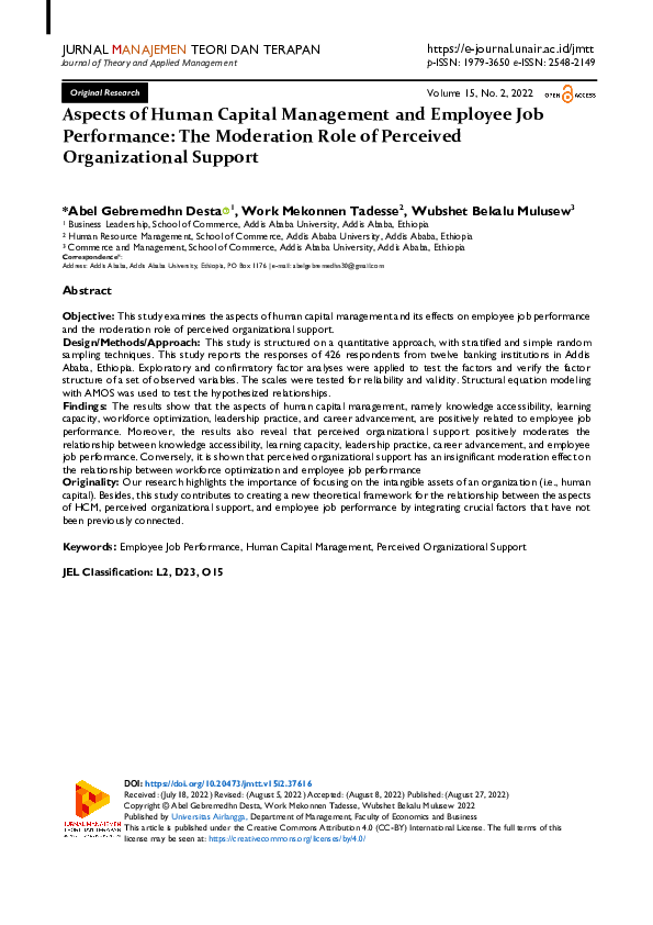 (PDF) Aspects of Human Capital Management and Employee Job Performance ...