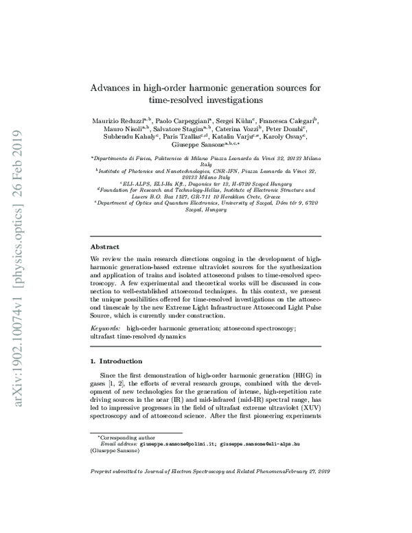 (PDF) Advances in high-order harmonic generation sources for time ...