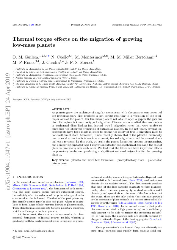 (PDF) Thermal torque effects on the migration of growing low-mass planets