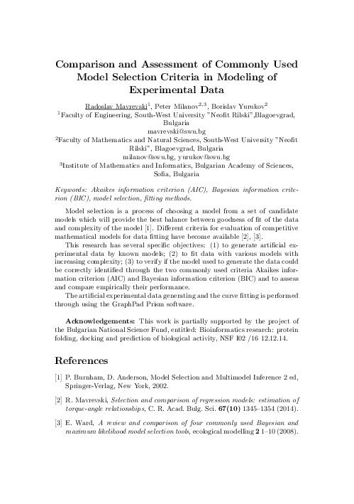 (PDF) Comparison and Assessment of Commonly Used Model Selection ...