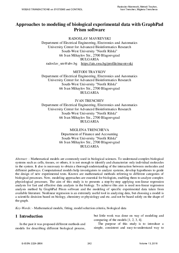 (PDF) Approaches to Modeling of Biological Experimental Data with