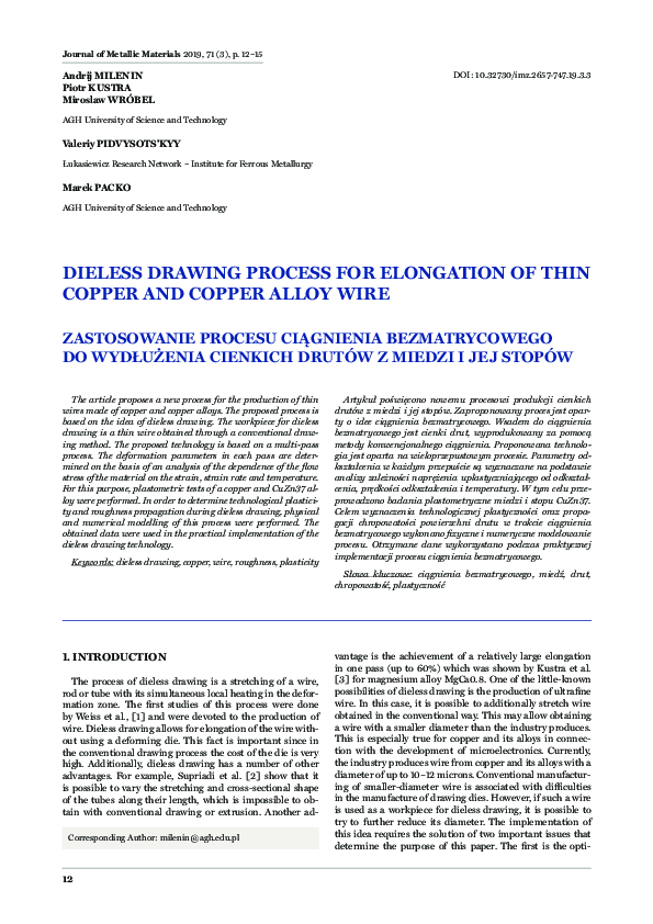 (PDF) Dieless Drawing Process for Elongation of Thin Copper and Copper ...
