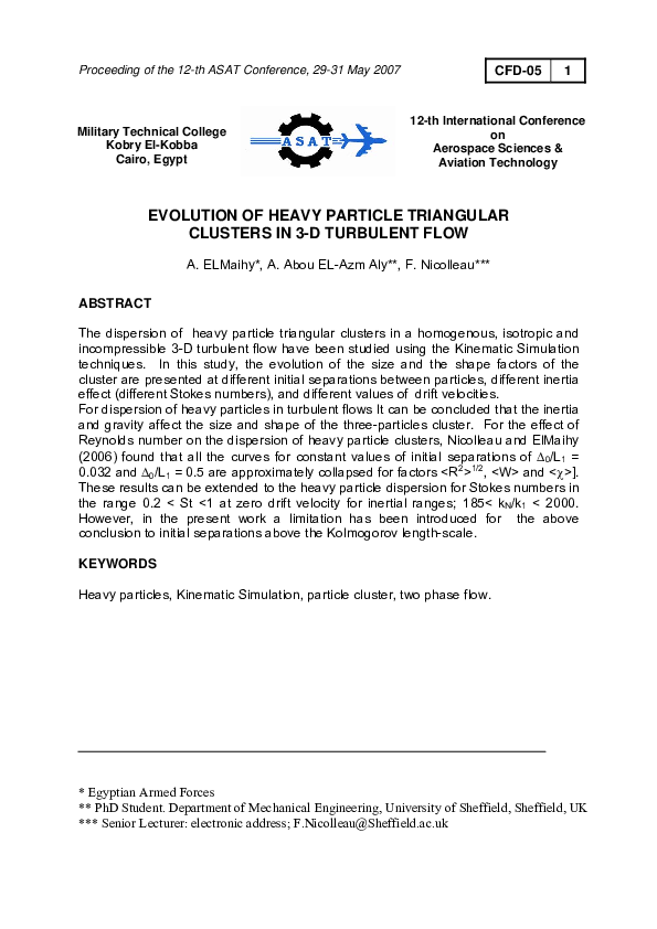 (PDF) Evolution of Heavy Particle Triangular Clusters in 3-D Turbulent Flow