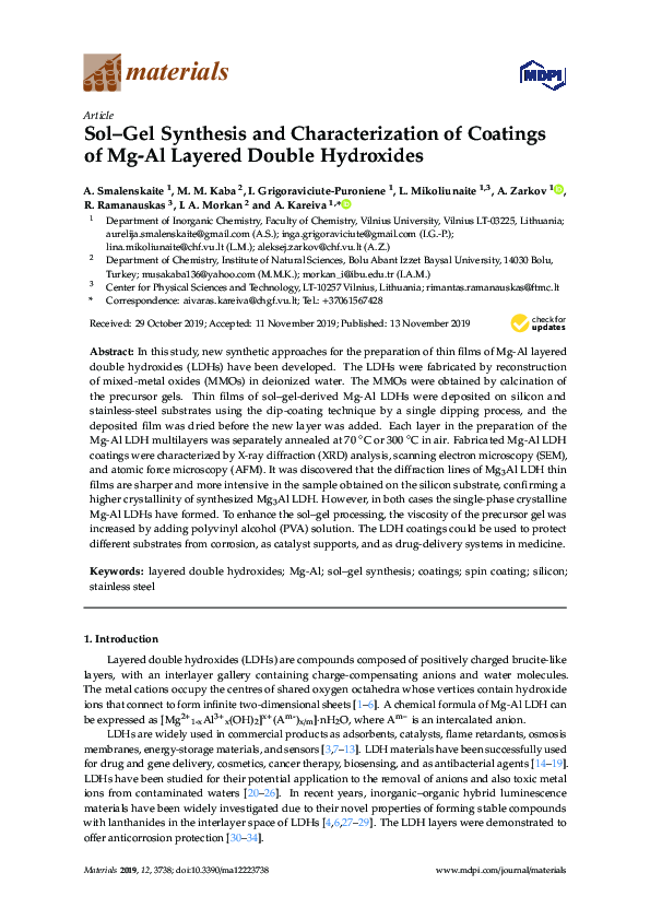 (PDF) Sol–Gel Synthesis and Characterization of Coatings of Mg-Al ...