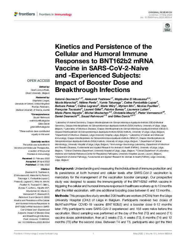 (PDF) Kinetics and Persistence of the Cellular and Humoral Immune ...
