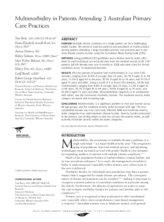 (PDF) Multimorbidity in Patients Attending 2 Australian Primary Care ...