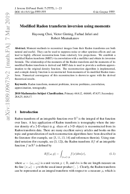 (PDF) Modified Radon transform inversion using moments