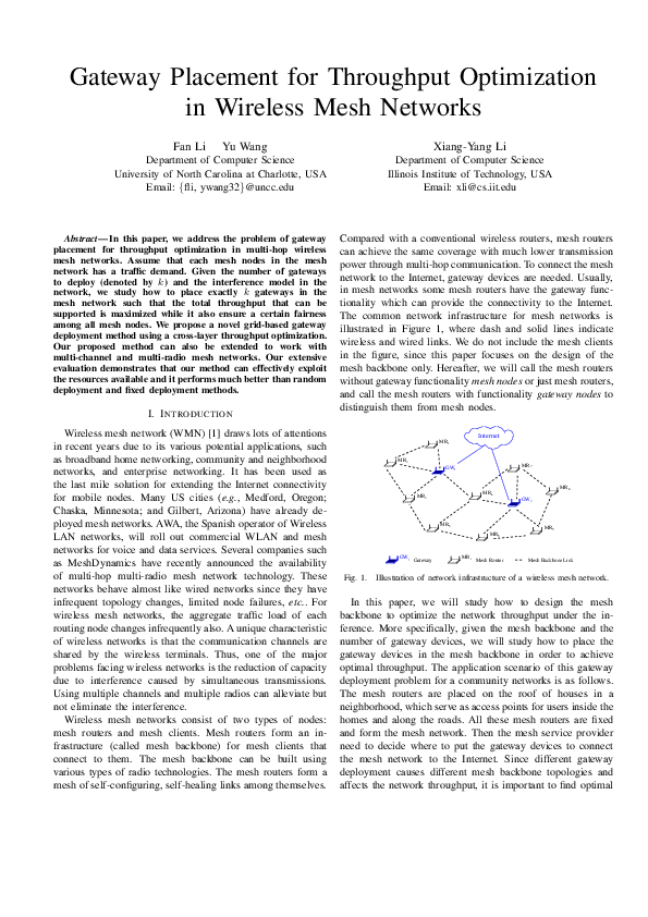 (PDF) Gateway Placement for Throughput Optimization in Wireless Mesh ...