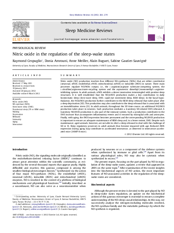 (PDF) Nitric oxide in the regulation of the sleepwake states raymond