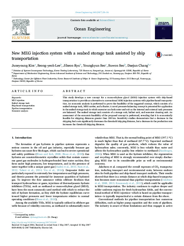 (PDF) New MEG injection system with a seabed storage tank assisted by ...