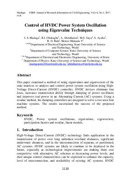 (PDF) Control of HVDC Power System Oscillation using Eigenvalue Techniques