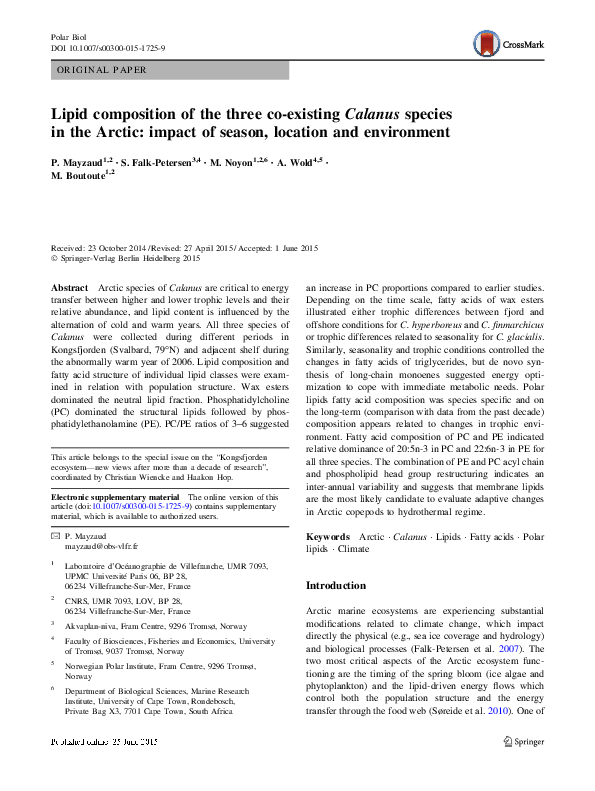 (PDF) Lipid composition of the three co-existing Calanus species in the ...