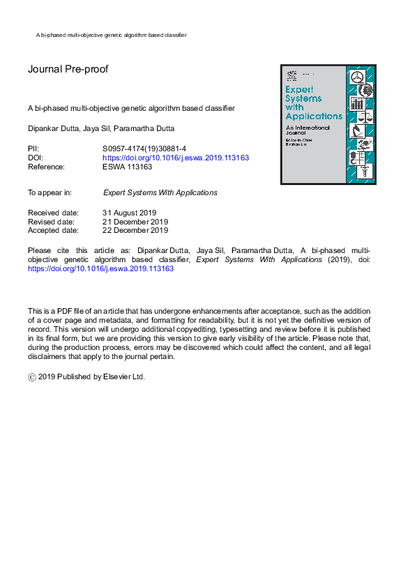 (PDF) A bi-phased multi-objective genetic algorithm based classifier