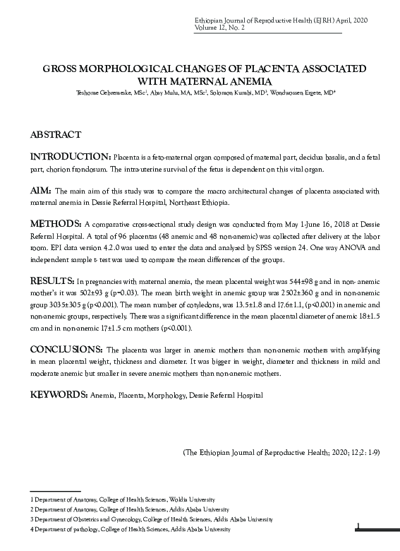 (PDF) Gross Morphological Changes of Placenta Associated with Maternal ...