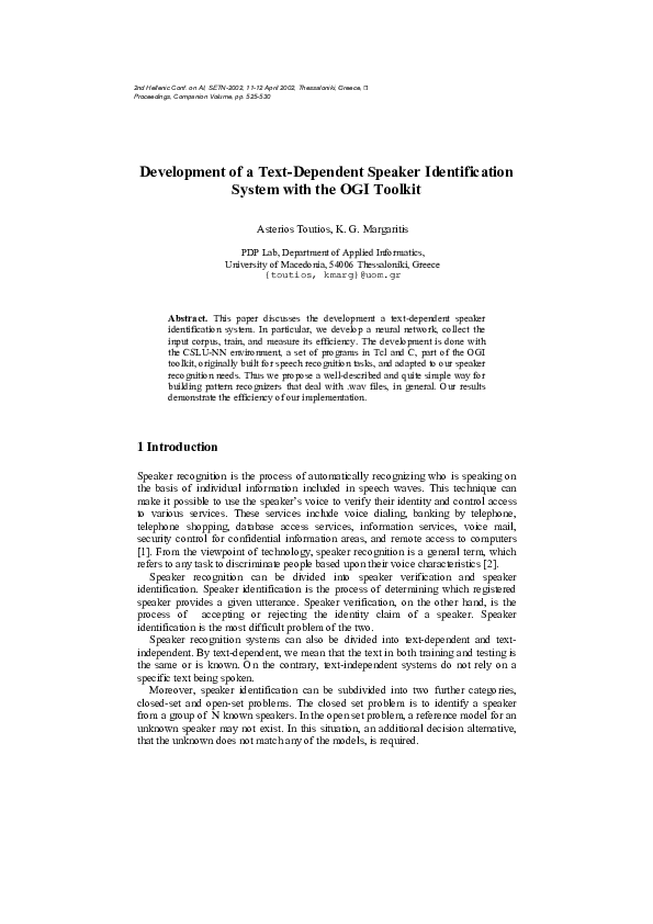 (PDF) Development of a Text-Dependent Speaker Identification System ...