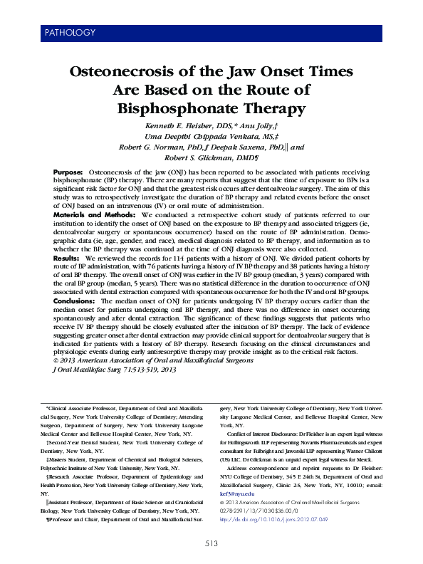 (PDF) Osteonecrosis of the Jaw Onset Times Are Based on the Route of ...