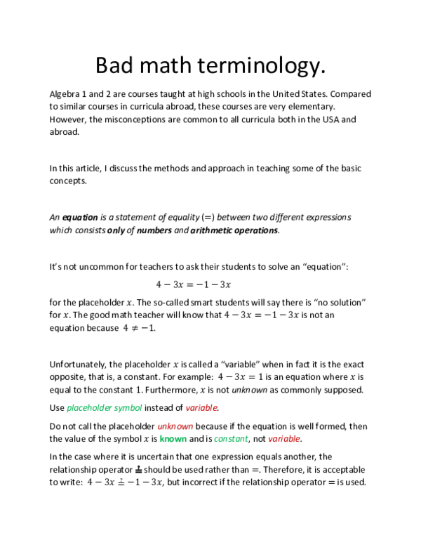 (PDF) Bad math terminology.