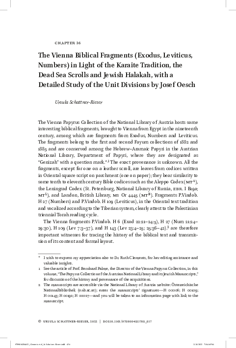 Pdf The Vienna Biblical Fragments In Light Of The Karaite Tradition