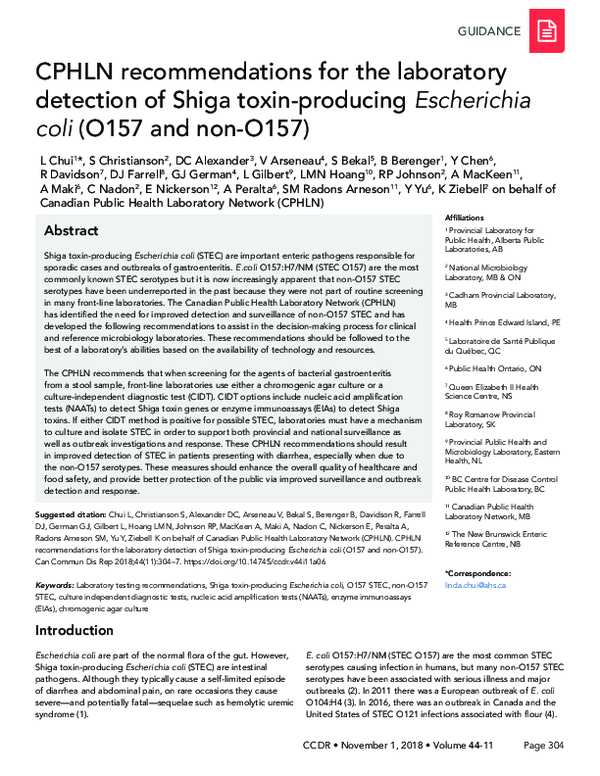 (PDF) CPHLN recommendations for the laboratory detection of Shiga toxin ...