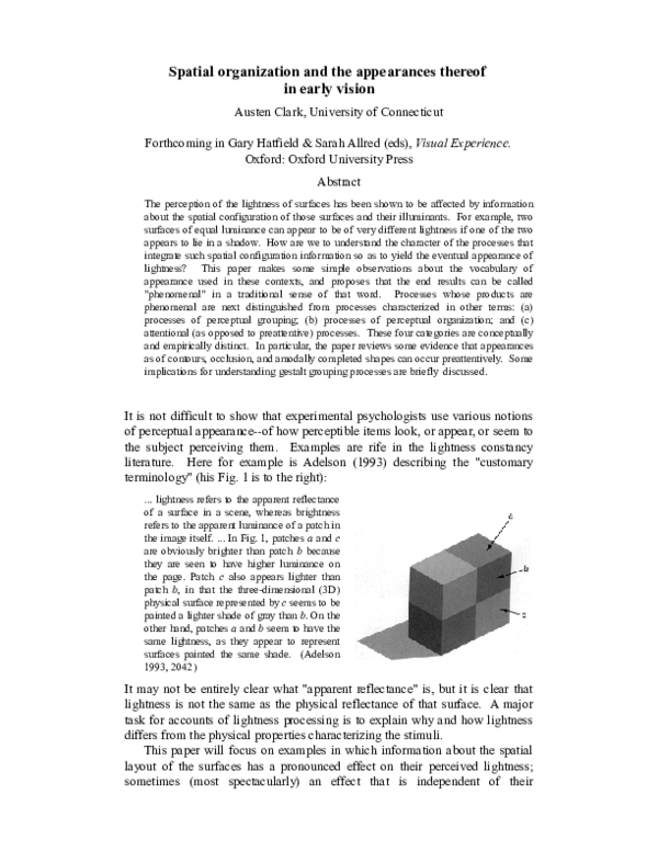 (PDF) Spatial Organization and the Appearances Thereof in Early Vision