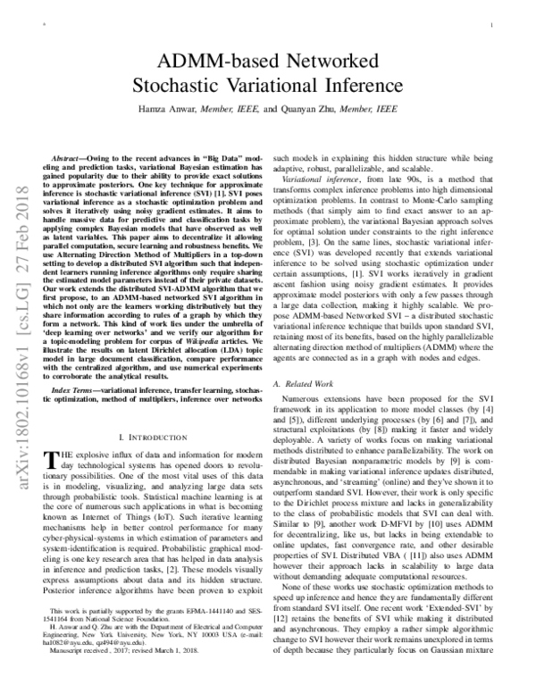 (PDF) ADMM-based Networked Stochastic Variational Inference