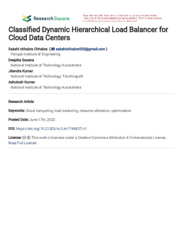 (PDF) Classified Dynamic Hierarchical Load Balancer for Cloud Data Centers