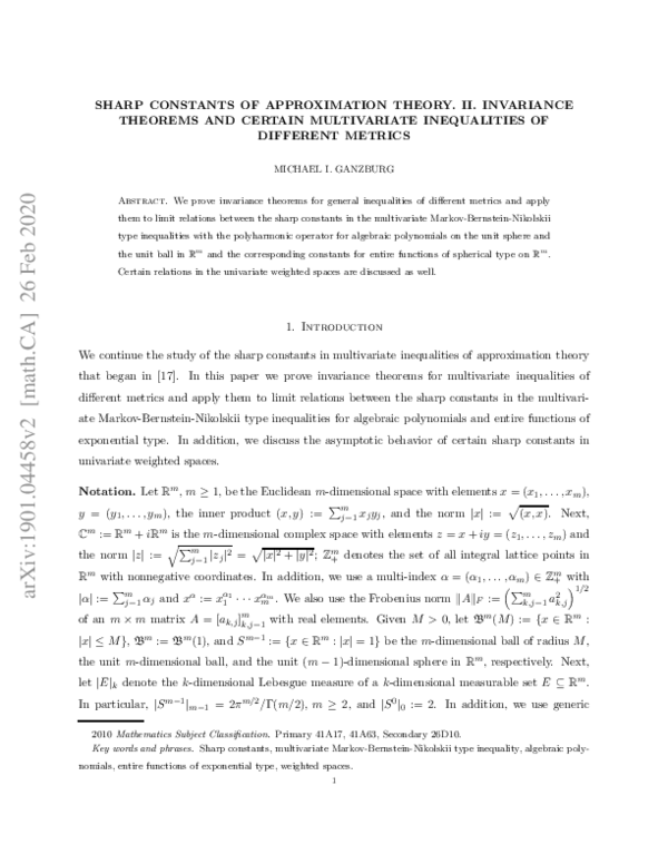(PDF) Sharp Constants of Approximation Theory. II. Invariance Theorems ...