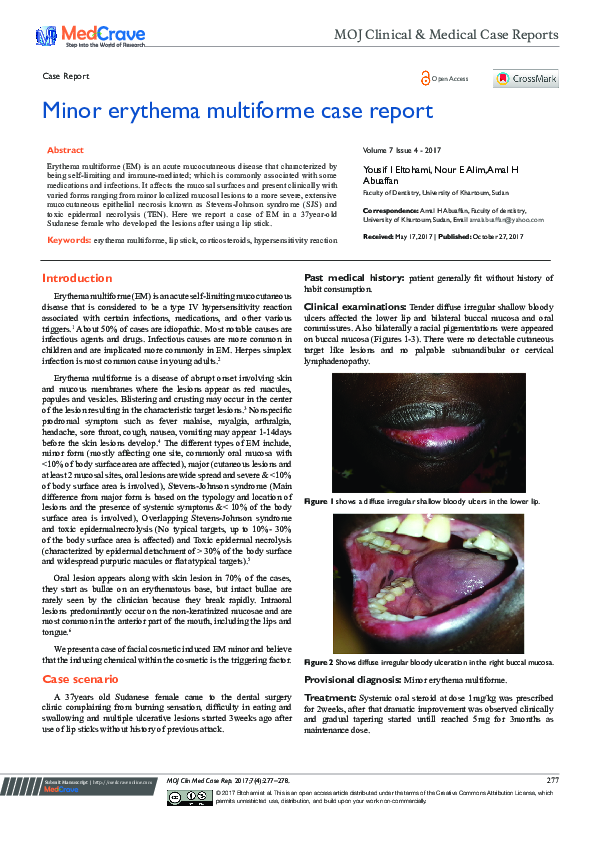 (PDF) Minor Erythema Multiforme Case Report