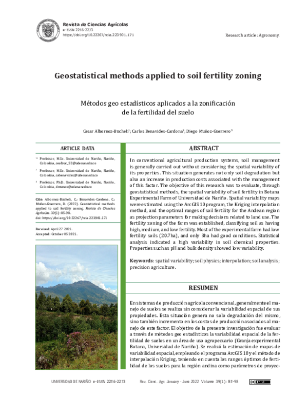 (PDF) Geostatistical methods applied to soil fertility zoning