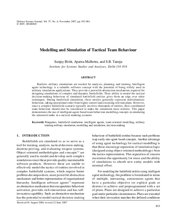 (PDF) Modelling and Simulation of Tactical Team Behaviour