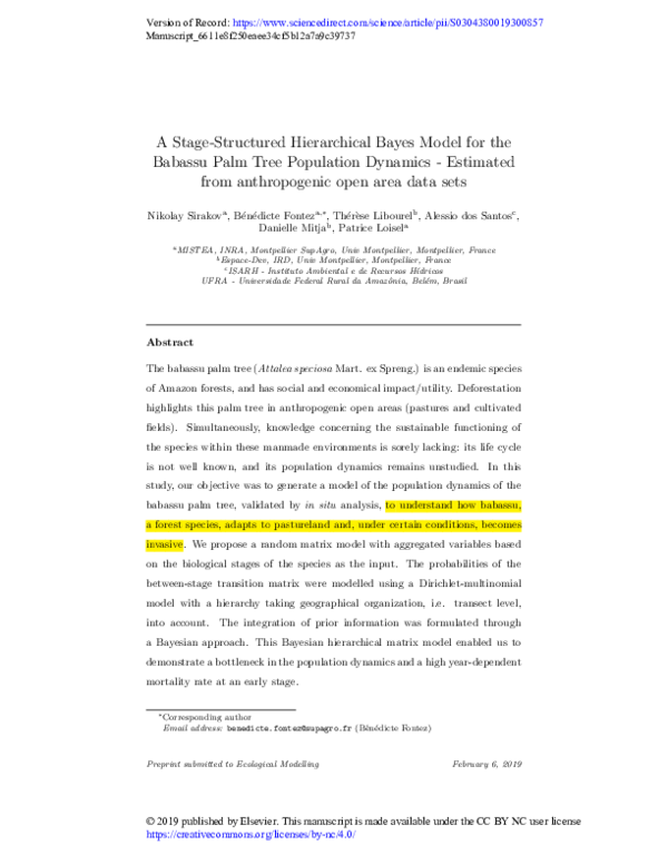 (PDF) A stage-structured hierarchical Bayes model for the babassu palm ...