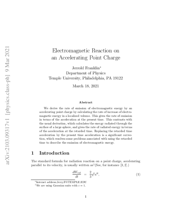 (PDF) Electromagnetic Reaction on an Accelerating Point Charge