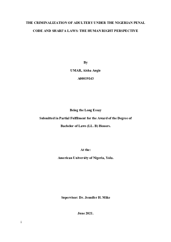 (DOC) THE CRIMINALIZATION OF ADULTERY UNDER THE NIGERIAN PENAL CODE AND