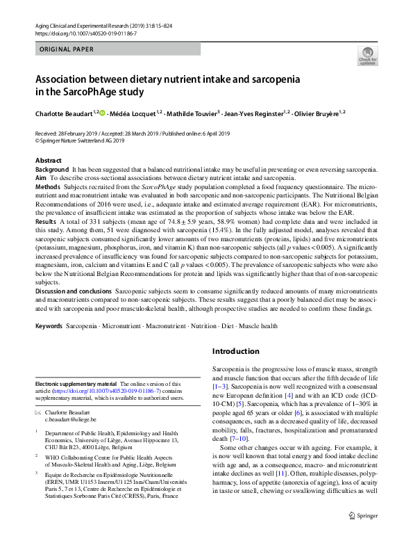 (PDF) Association between dietary nutrient intake and sarcopenia in the ...