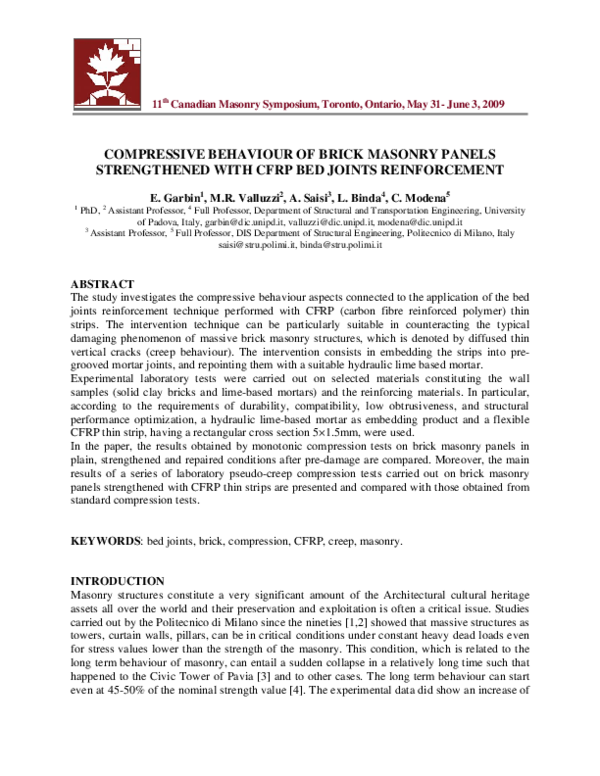 (PDF) Compressive Behaviour of Brick Masonry Panels Strengthened with ...