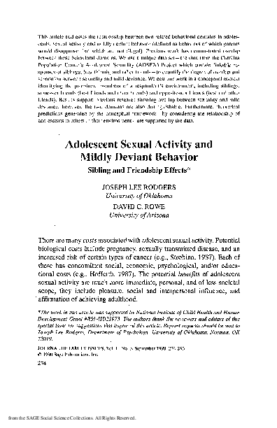 (PDF) Adolescent Sexual Activity and Mildly Deviant Behavior
