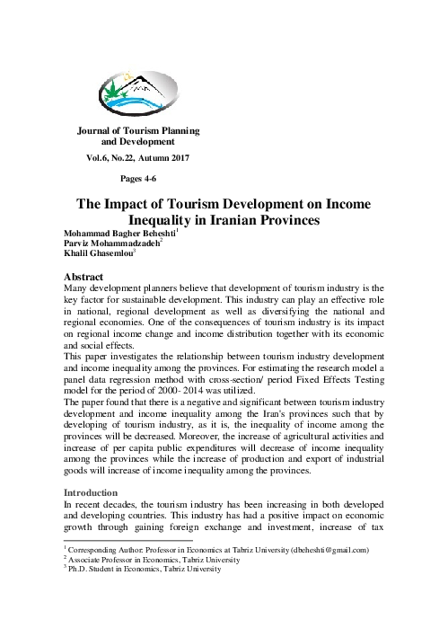 (PDF) The Impact of Tourism Development on Income Inequality in Iranian ...
