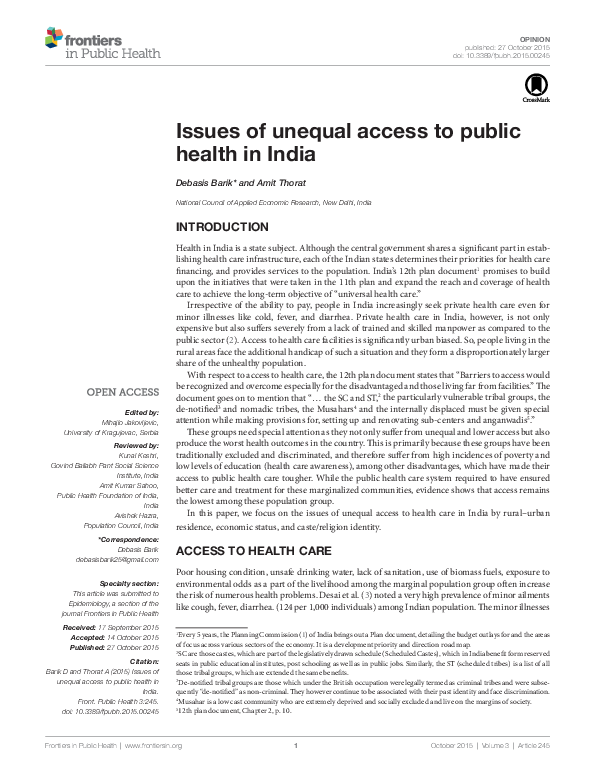 (PDF) Issues of Unequal Access to Public Health in India