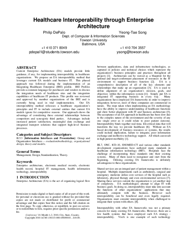 (PDF) Healthcare interoperability through enterprise architecture ...