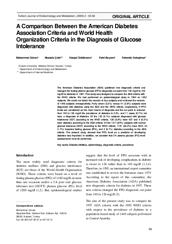 (PDF) A Comparison Between the American Diabetes Association Criteria ...