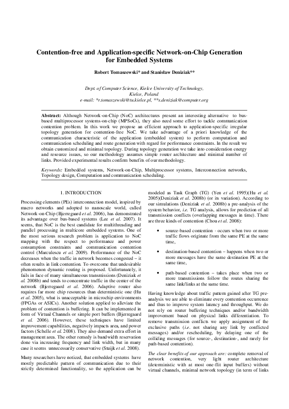 (PDF) Contention-free and application-specific network-on-chip ...