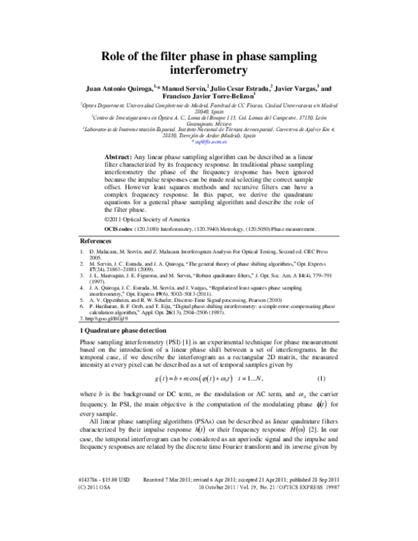 (PDF) Role of the filter phase in phase sampling interferometry