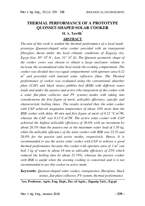 (PDF) Thermal Performance of a Prototype Quonset-Shaped Solar Cooker