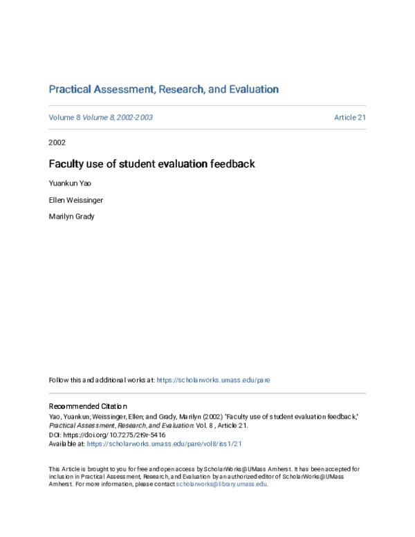(PDF) Faculty use of student evaluation feedback