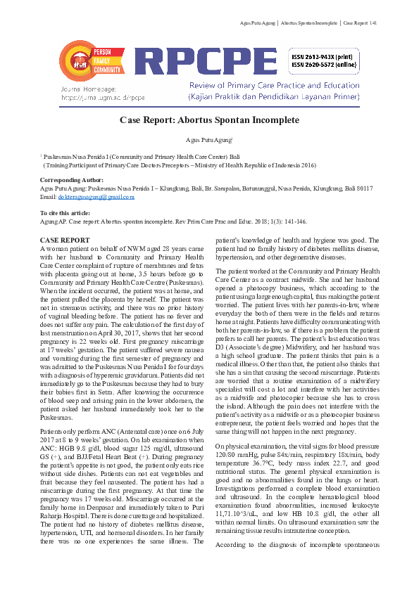 (PDF) Case Report: Abortus Spontan Incomplete