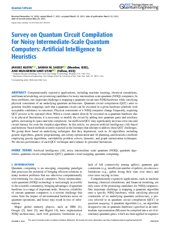 (PDF) Survey on Quantum Circuit Compilation for Noisy Intermediate ...