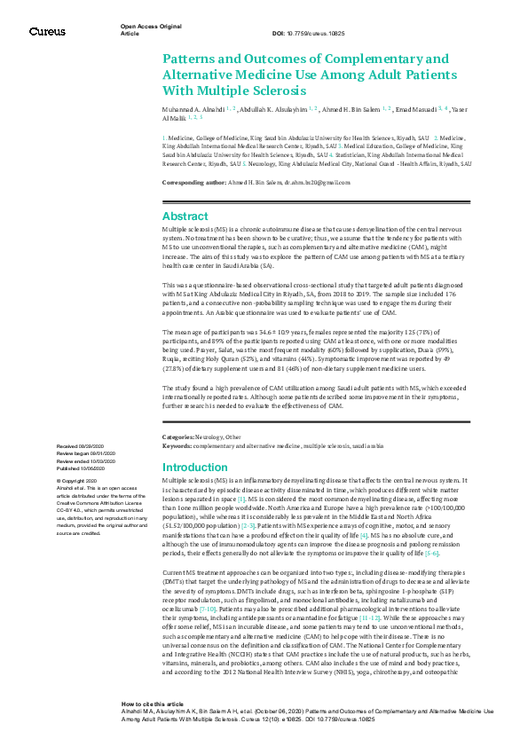 (PDF) Patterns and Outcomes of Complementary and Alternative Medicine ...