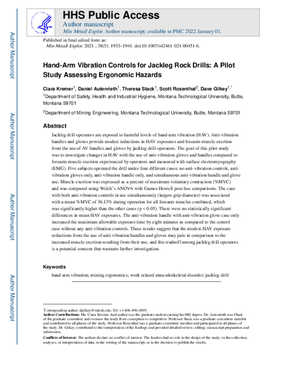 (PDF) Hand-Arm Vibration Controls for Jackleg Rock Drills: A Pilot ...